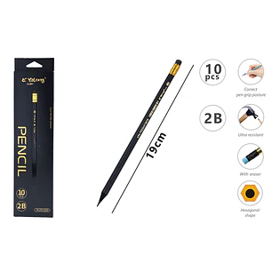 Lapices Grafito 2B/Goma 19Cm 10Pcs