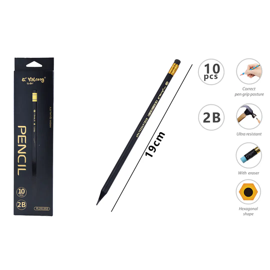 Lapices Grafito 2B/Goma 19Cm 10Pcs 1