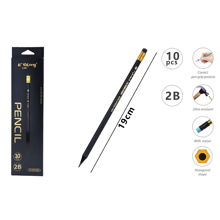Lapices Grafito 2B/Goma 19Cm 10Pcs 1