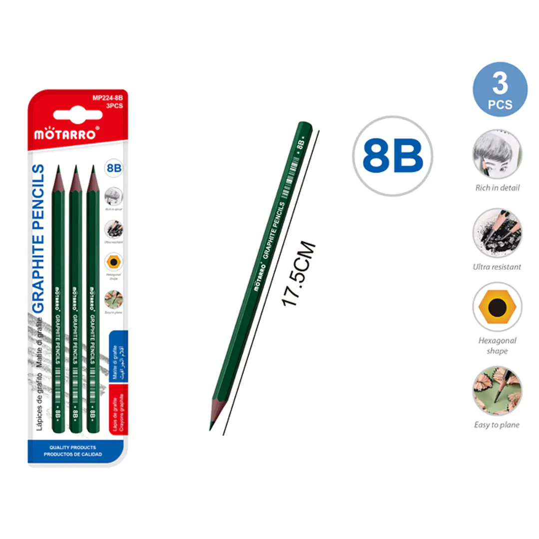 Lapices Grafito 8B 17.5Cm 3Pcs 1