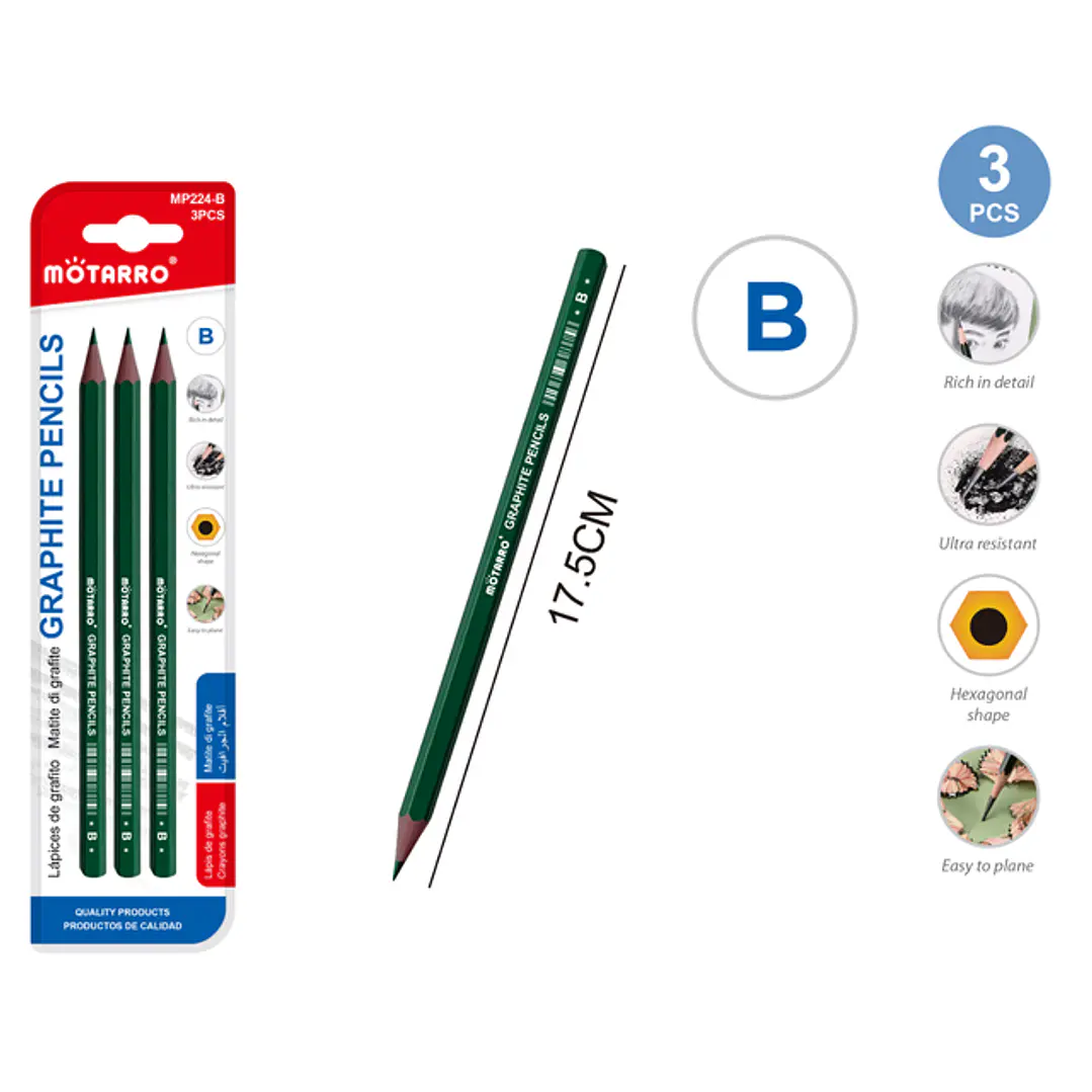 Lapices Grafito B 17.5Cm 3Pcs 1