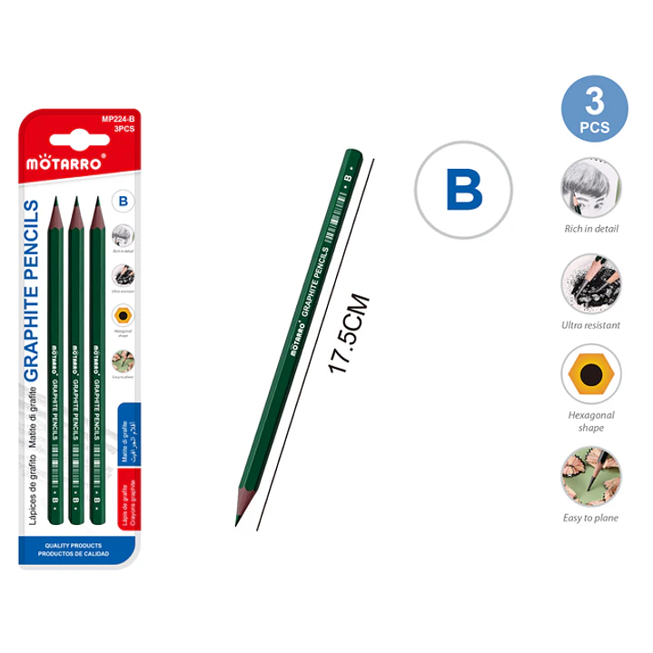 Lapices Grafito B 17.5Cm 3Pcs 1