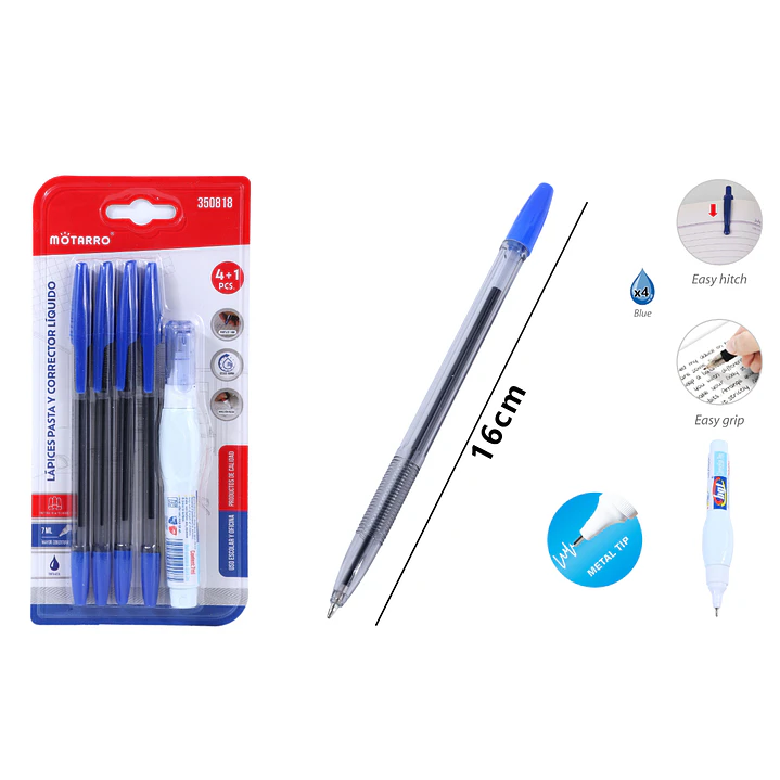 Boligrafos + Corrector 16Cm 4 + 1 1