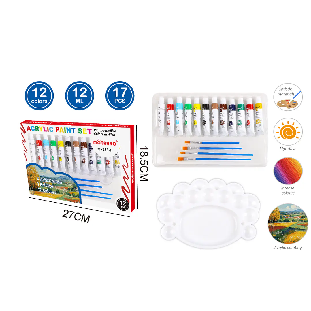 Set De Pinturas Acrilica 12Ml 12+4+1Pcs 1