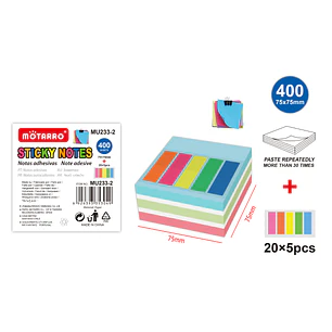 Set De Notas Adhesivas 75X75Mm 400Pcs + 20X5Pcs