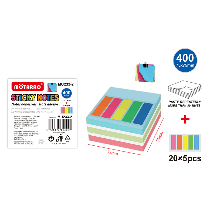 Set De Notas Adhesivas 75X75Mm 400Pcs + 20X5Pcs 1
