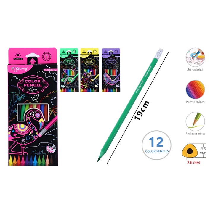Lapices De Colores/Goma 19Cm 12Pcs 1