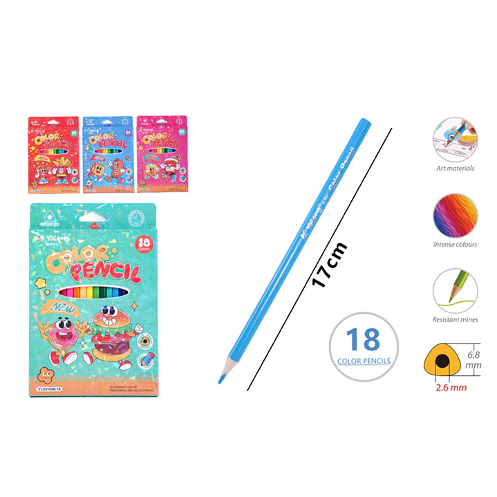 Lapices De Colores 17Cm 18 Unidades 1