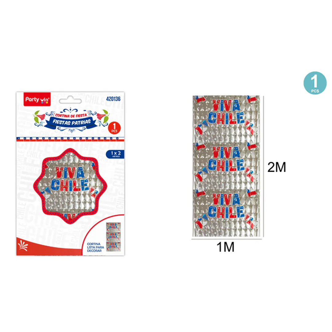 Cortina Plateado Viva Chile 1X2M 1