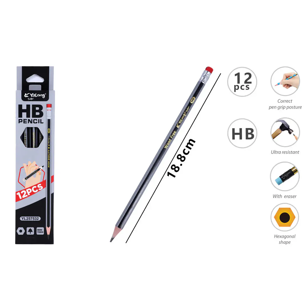 Lapices Grafito Hb/Goma 18.8Cm 12 Unidades 1