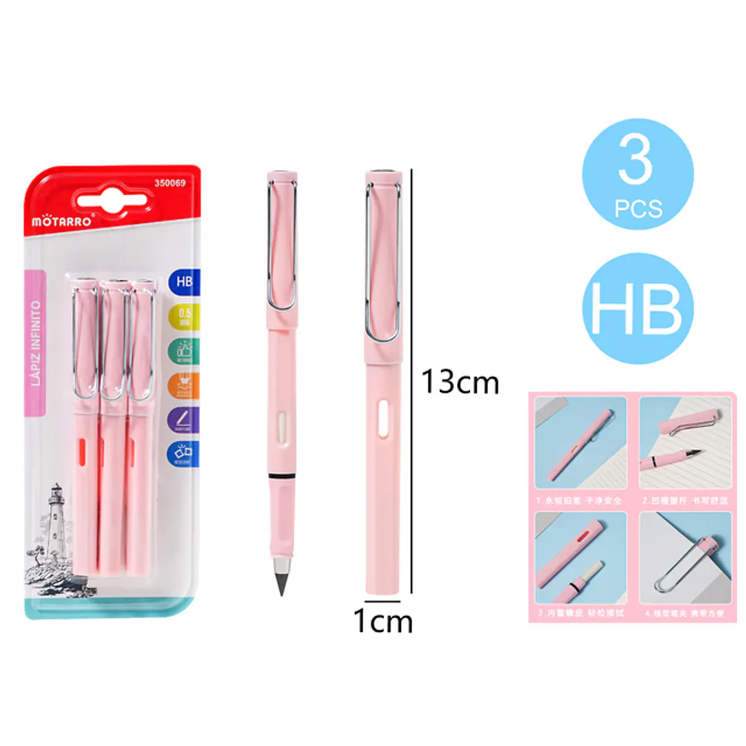 Lapiz Grafito Infinito Rosado 13Cm 3 Unidades 1