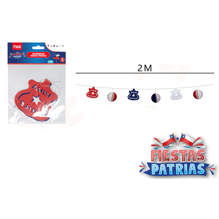 Guirnalda Escudo Viva Chile Fiestas Patrias 2M 1