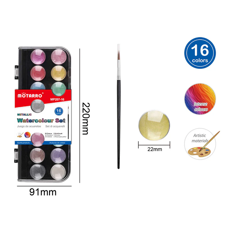Acuarelas Semisolidas+Pincel 16Colores 1