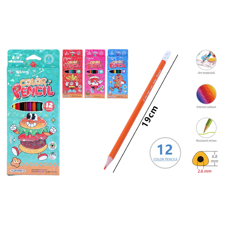 Lapices De Colores Goma 19Cm 12Pcs 1