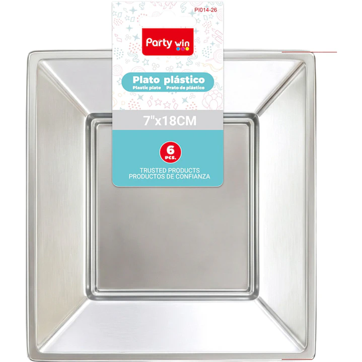 Platos Laminado Cuadrado Plateado 18Cm 6 Unidades 1