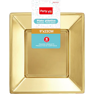 Platos Laminado Cuadrado Dorado 23Cm 6 Unidades