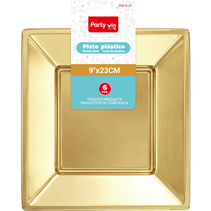 Platos Laminado Cuadrado Dorado 23Cm 6 Unidades 1