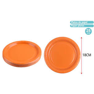Platos De Cartón Naranjo 18Cm 25 Unidades