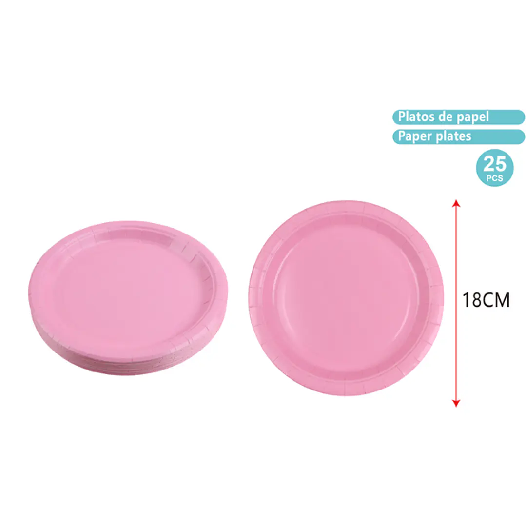 Platos De Papel Rosado 18Cm 25 Unidades 1