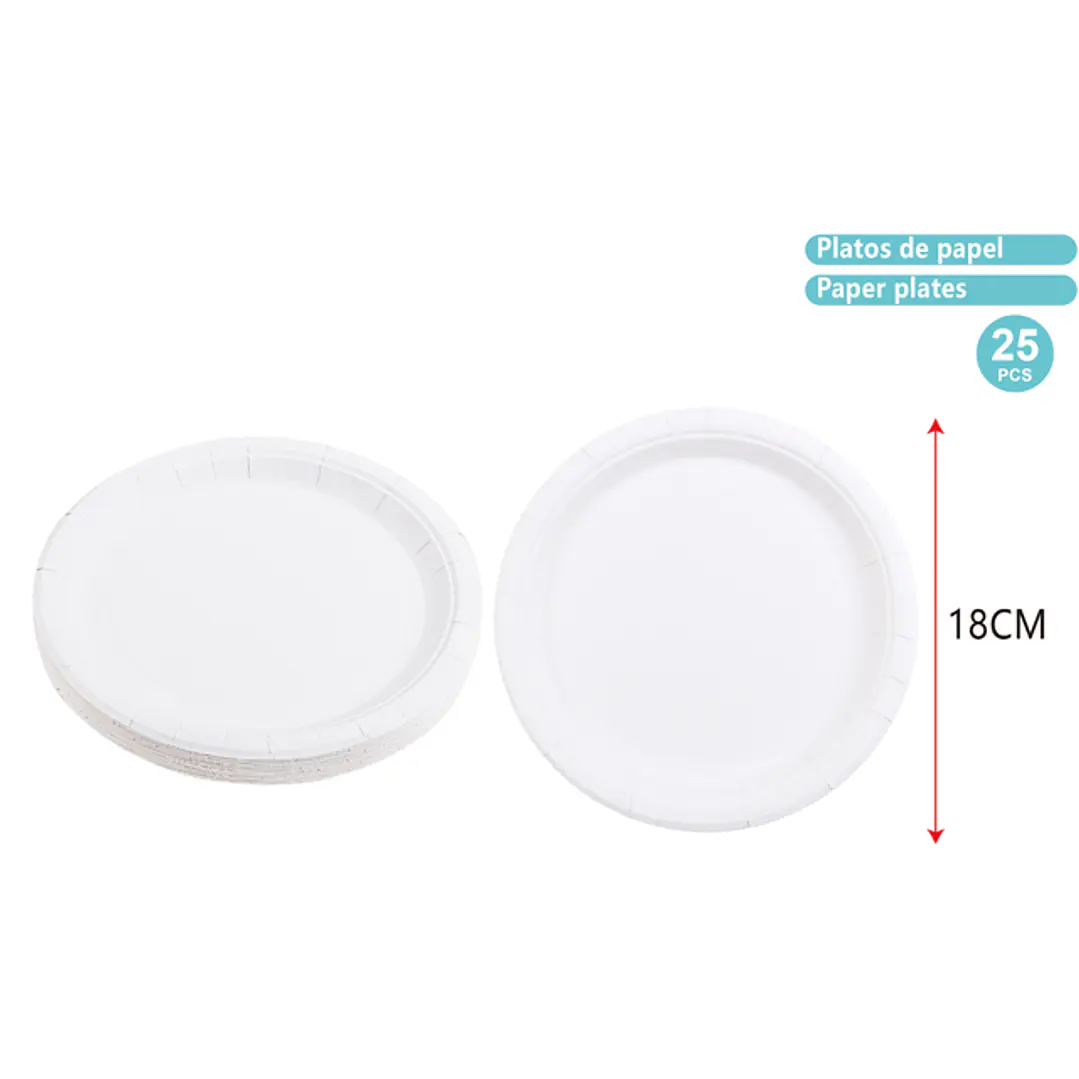 Platos De Papel Blanco 18Cm 25 Unidades 1