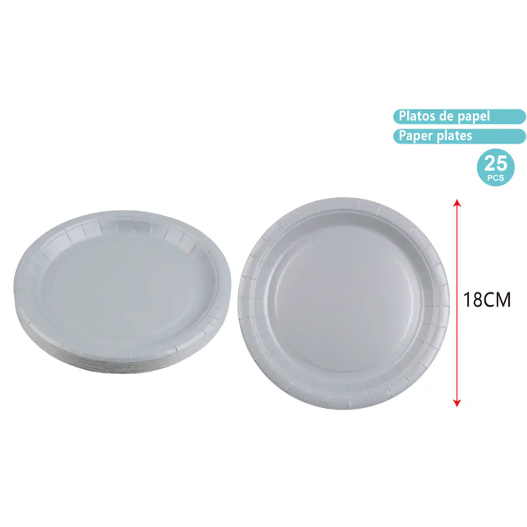 Platos De Papel Plateado Gris 18Cm 25 Unidades 1