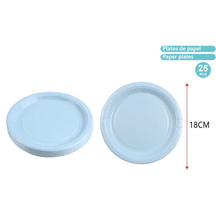 Platos De Papel Celeste 18Cm 25 Unidades 1