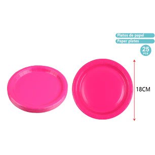 Platos De Cartón Fucsia 18Cm 25 Unidades