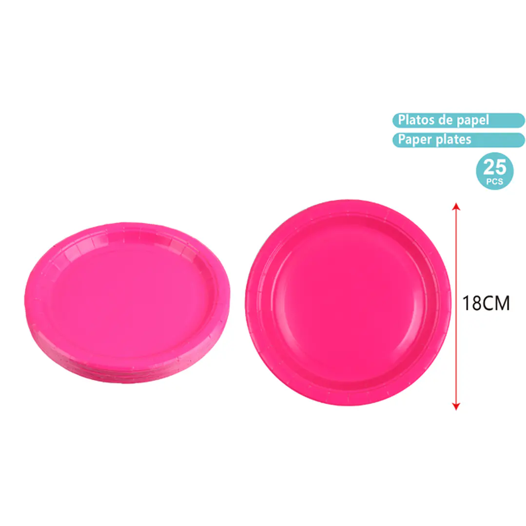 Platos De Papel Fucsia 18Cm 25 Unidades 1