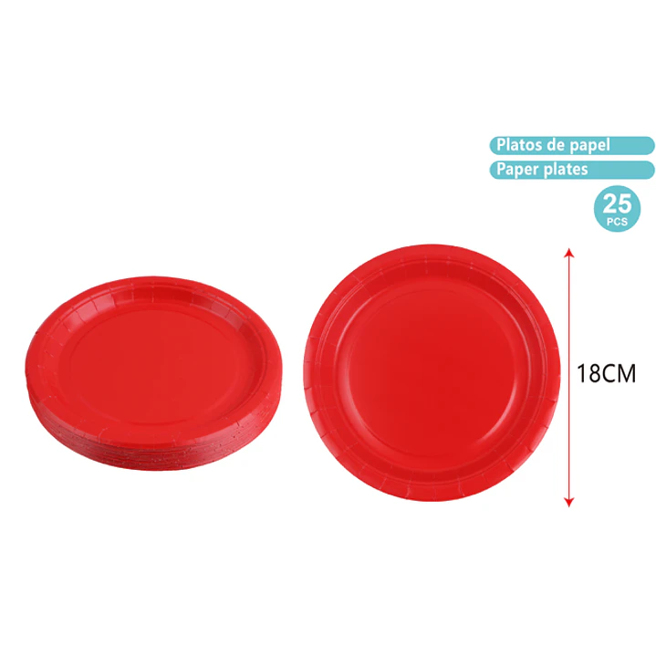 Platos De Papel Rojo 18Cm 25 Unidades 1