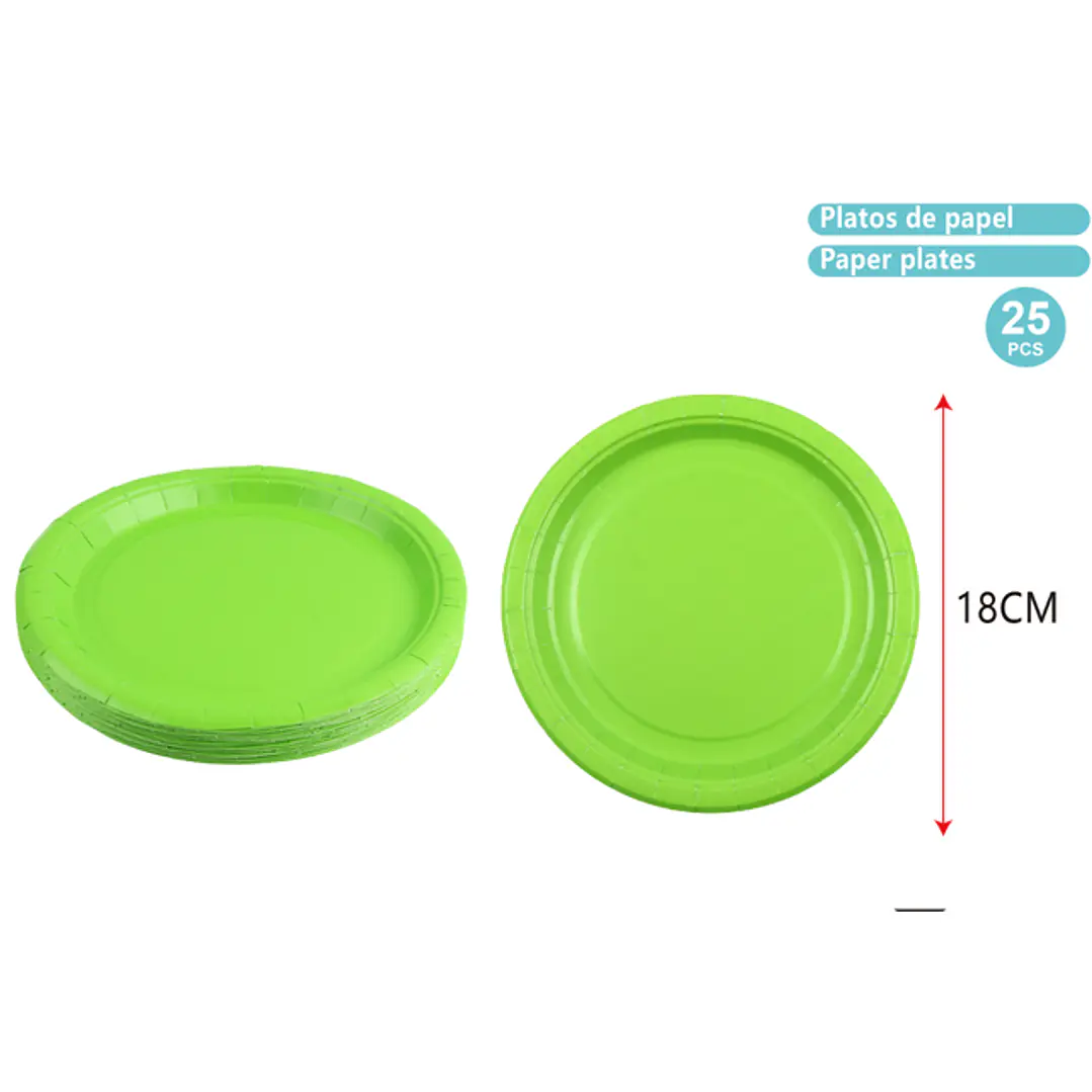 Platos De Papel Verde 18Cm 25 Unidades 1
