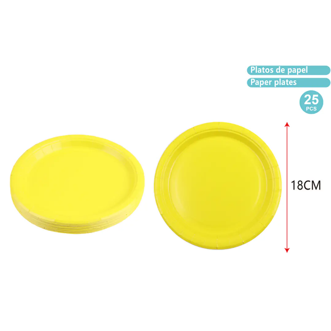 Platos De Papel Amarillo 18Cm 25 Unidades 1