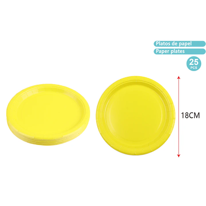Platos De Papel Amarillo 18Cm 25 Unidades 1