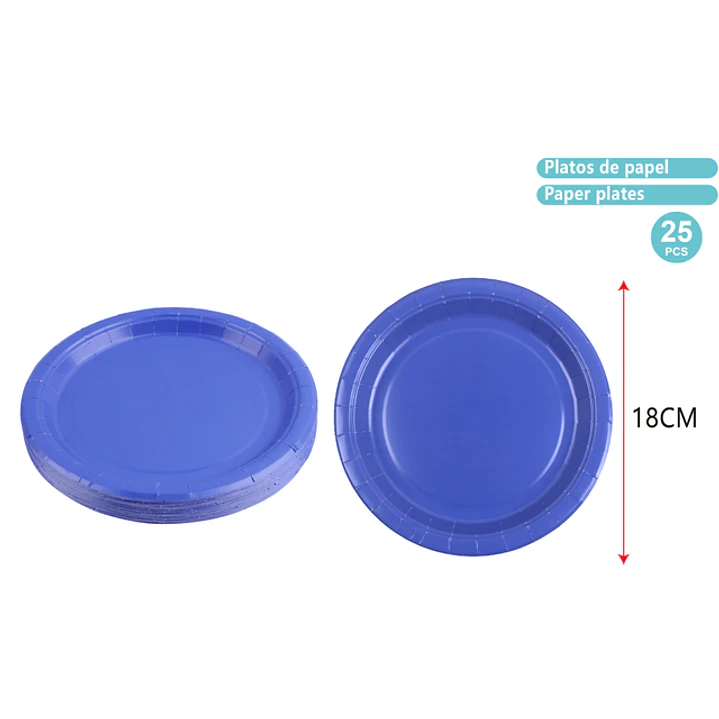 Platos De Papel Azul 18Cm 25 Unidades 1