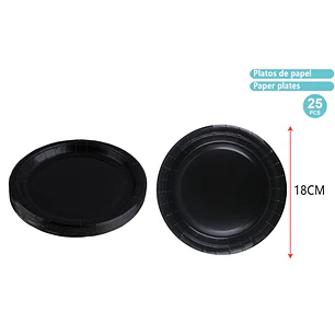 Platos De Cartón Negro 18Cm 25 Unidades