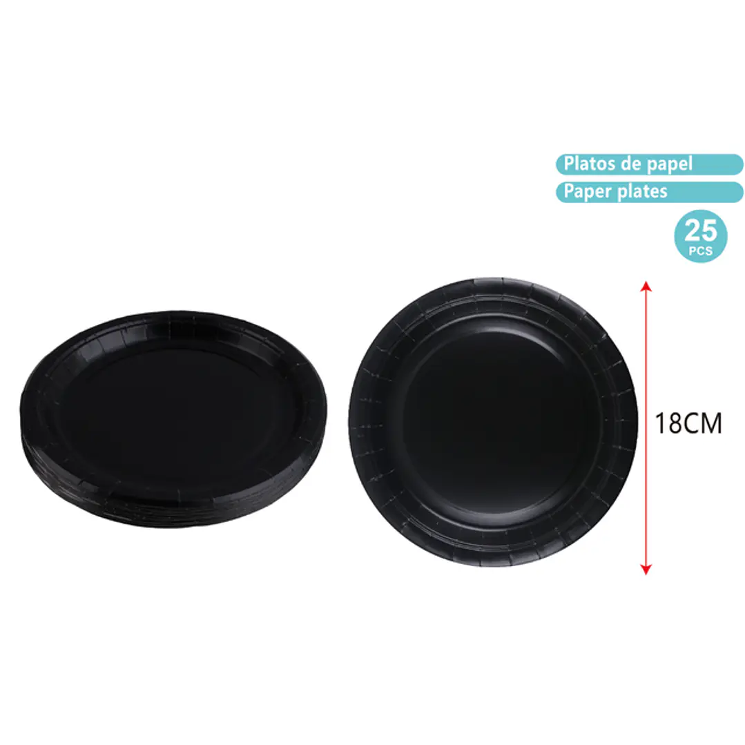 Platos De Papel Negro 18Cm 25 Unidades 1