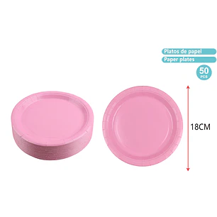 Platos De Cartón Rosado 18Cm 50 Unidades