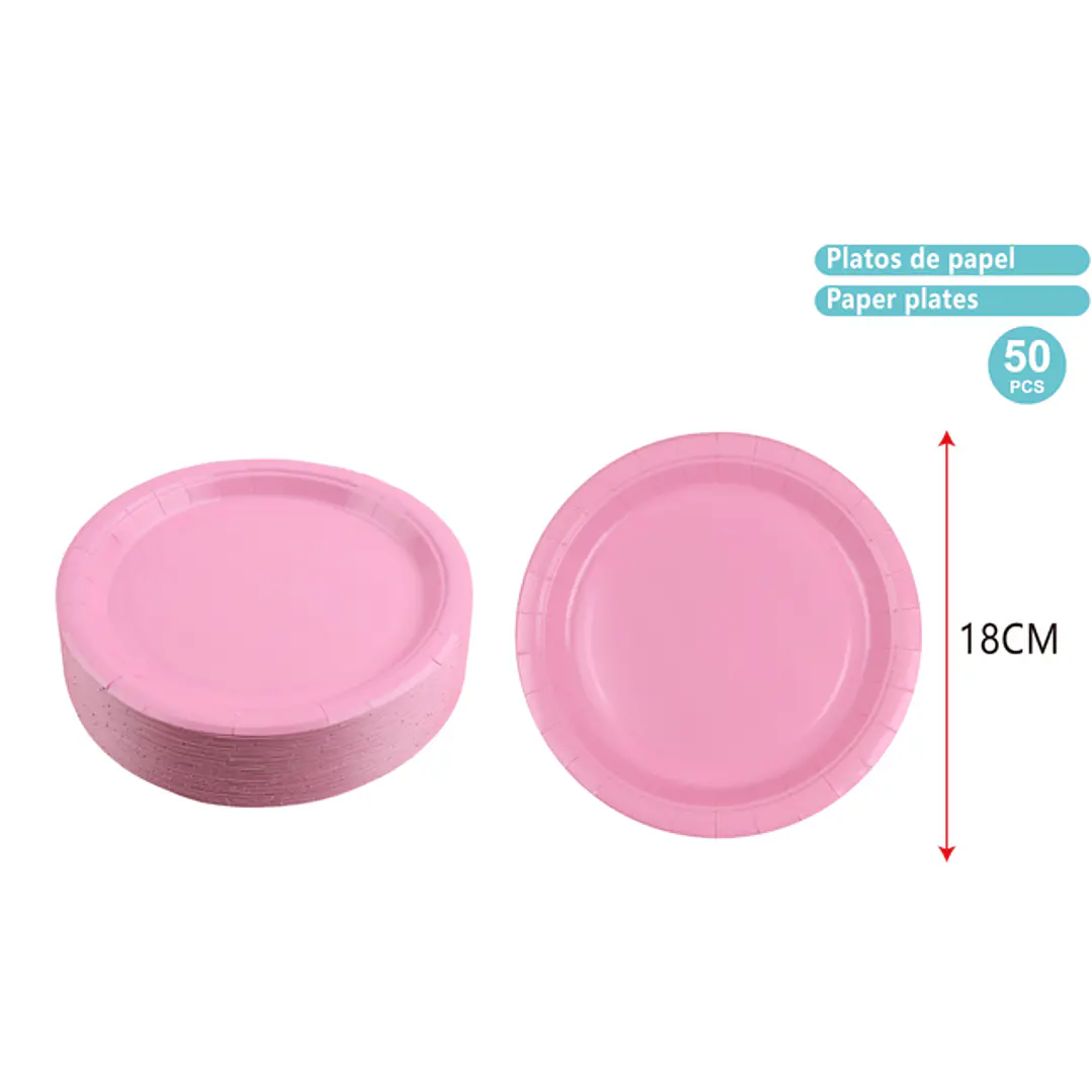 Platos De Papel Rosado 18Cm 50 Unidades 1