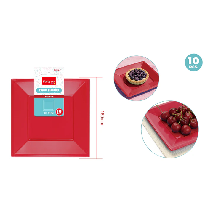 Platos Plastico Rojo 18Cm 10 Unidades 1