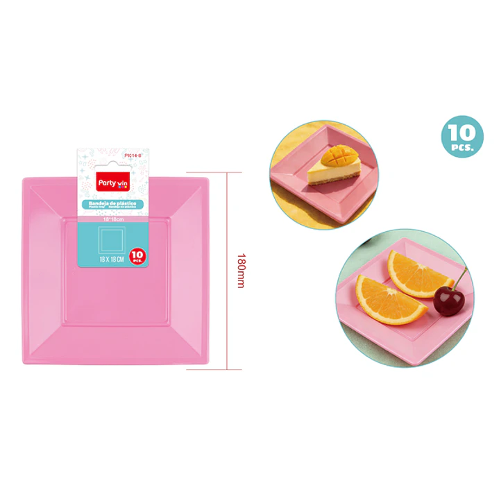 Platos Plastico Rosado 18Cm 10 Unidades 1
