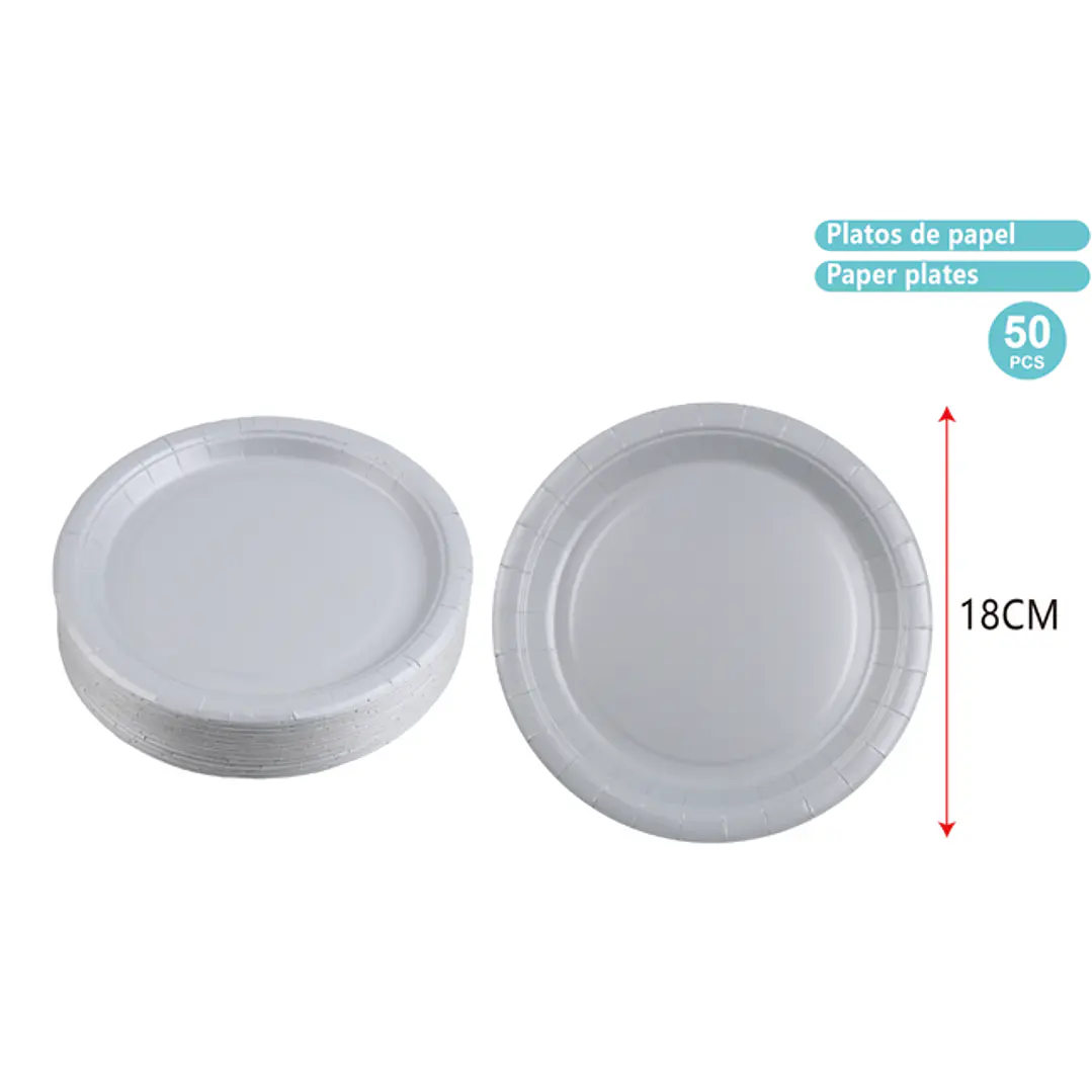 Platos De Papel Plateado Gris 18Cm 50 Unidades 1