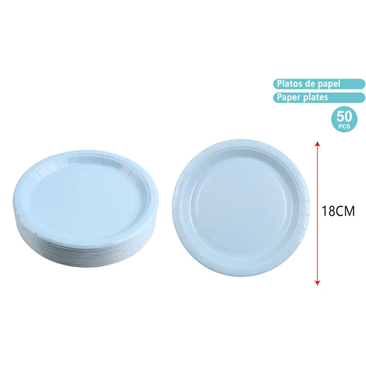Platos De Papel Celeste 18Cm 50 Unidades 1