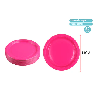 Platos De Cartón Fucsia 18Cm 50 Unidades
