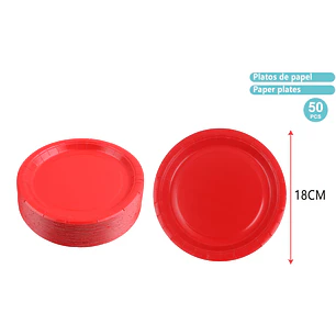 Platos De Cartón Rojo 18Cm 50 Unidades