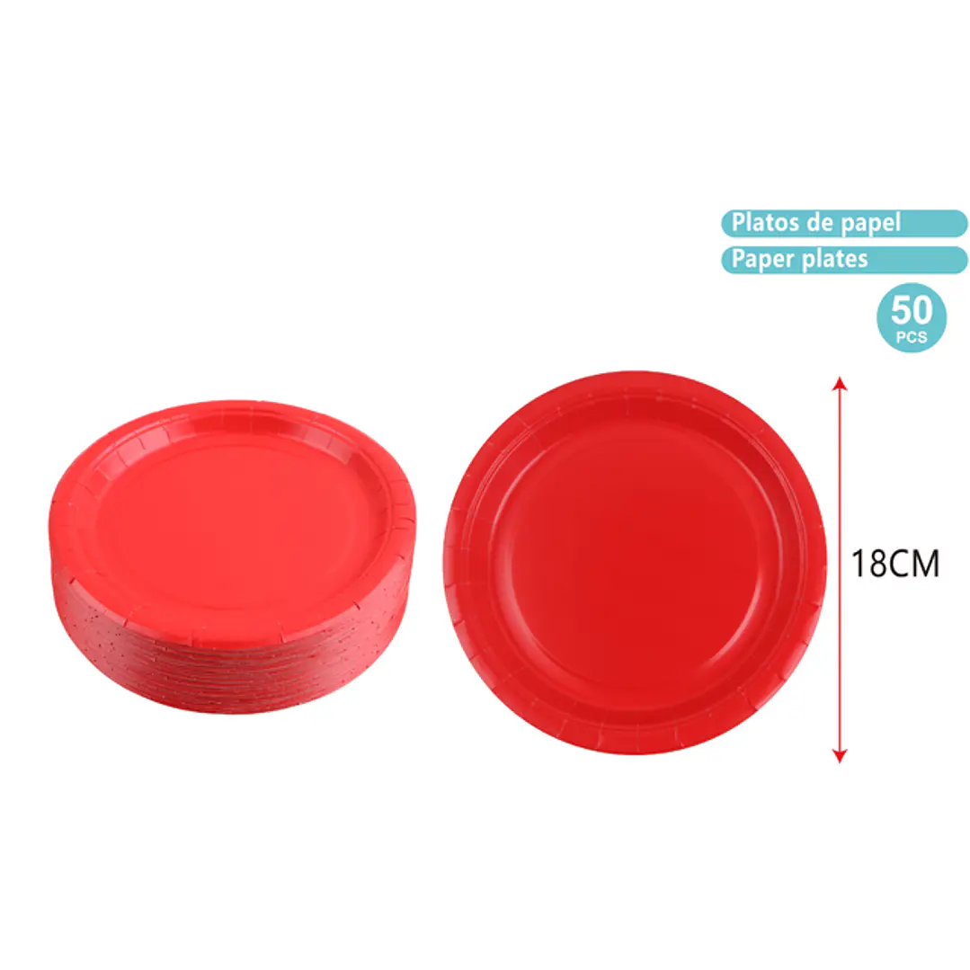 Platos De Papel Rojo 18Cm 50 Unidades 1