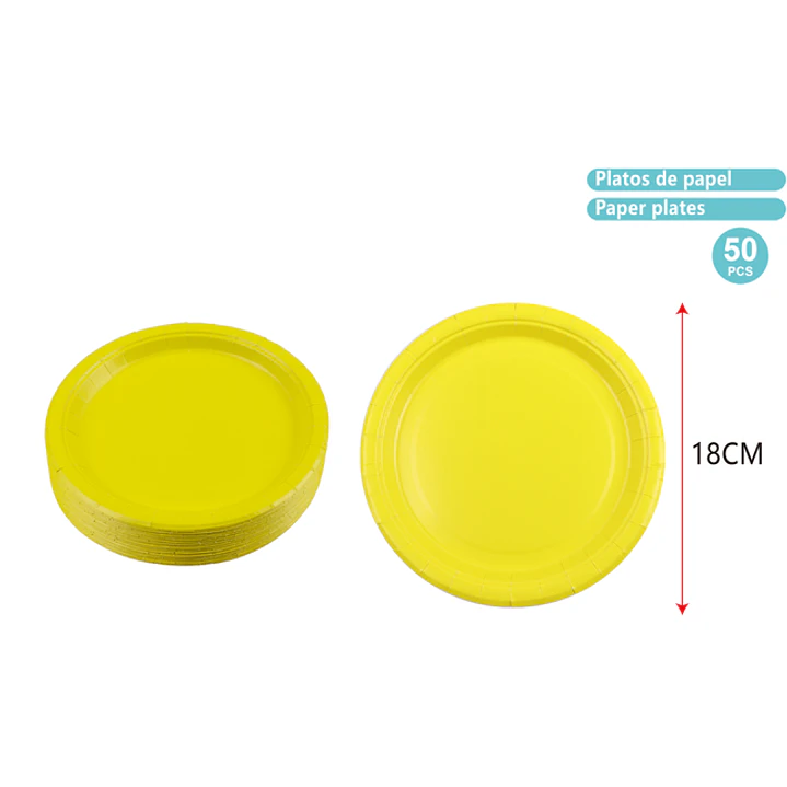 Platos De Papel Amarillo 18Cm 50 Unidades 1