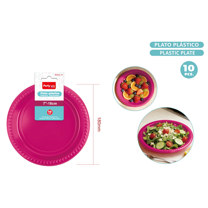 Platos Plastico Fucsia 18Cm 10 Unidades 1