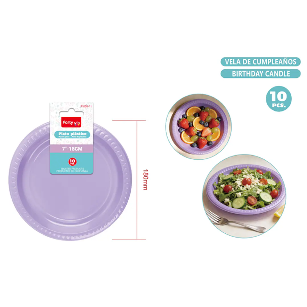 Platos Plastico Morado 18Cm 10 Unidades 1