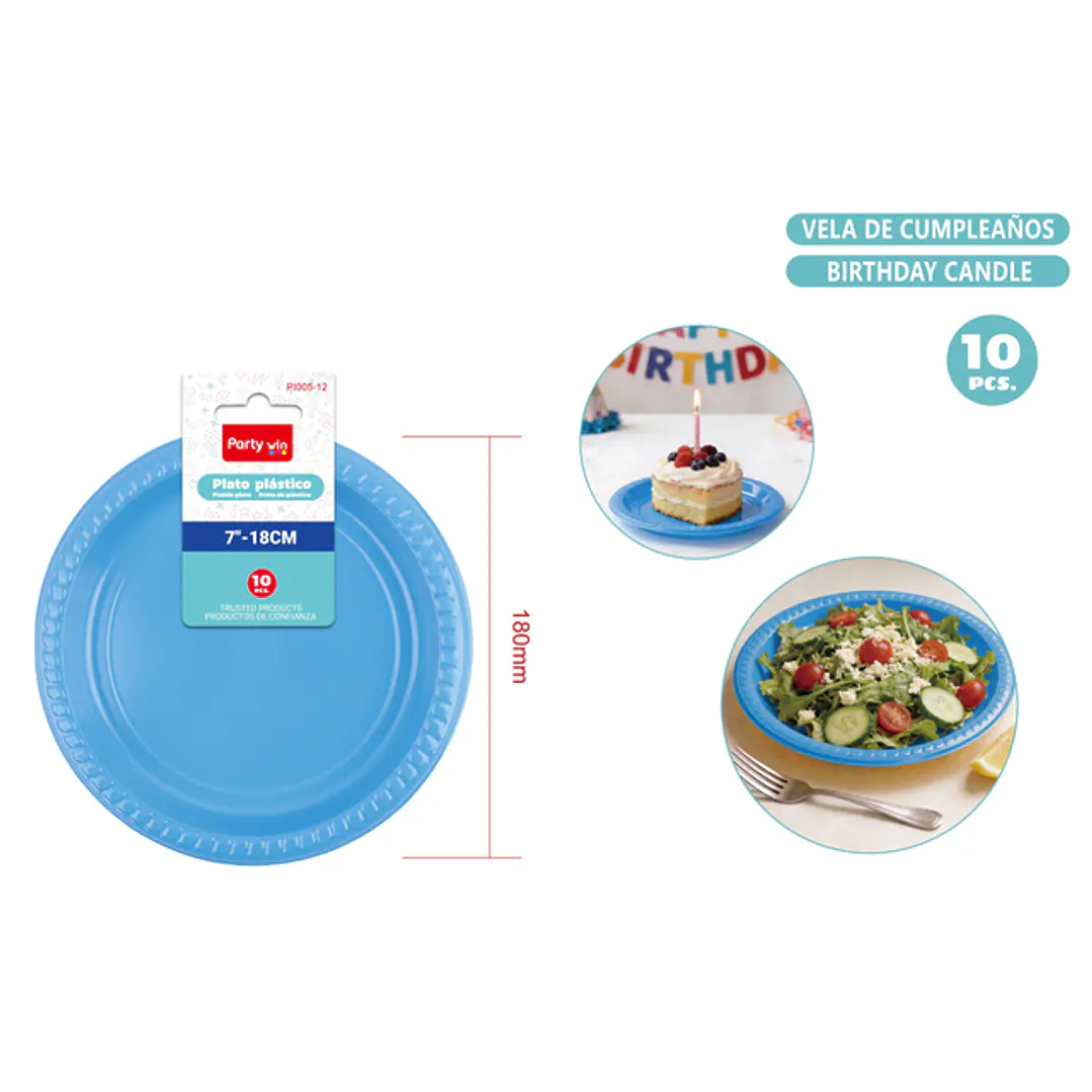 Platos Plastico Azul 18Cm 10 Unidades 1