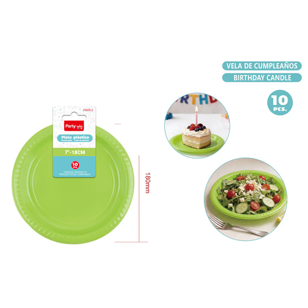 Platos Plastico Verde Claro 18Cm 10 Unidades 1