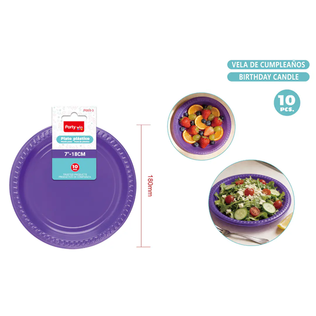 Platos Plastico Morado 18Cm 10 Unidades 1